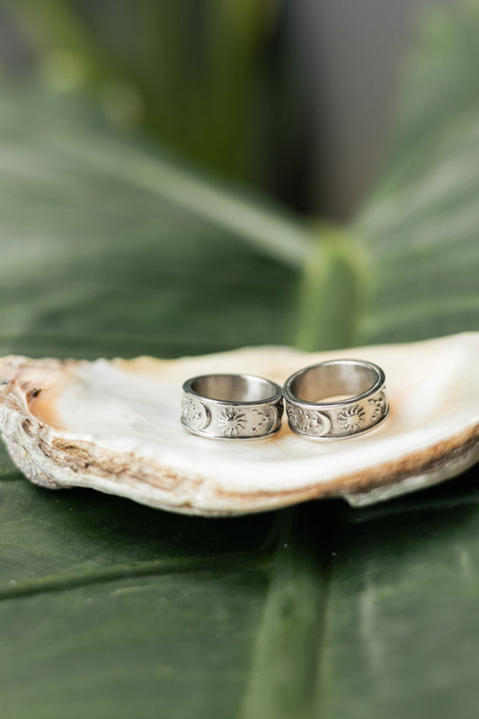 Anillo Sol y Luna Plateado