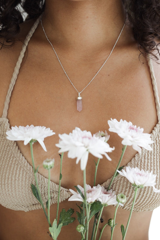 Collar Cuarzo Rosa silver