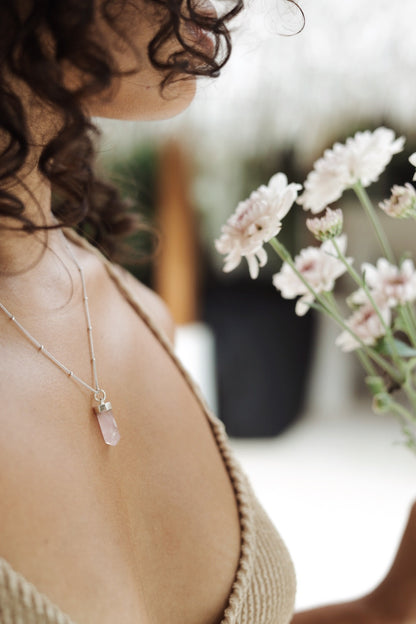 Collar Cuarzo Rosa silver